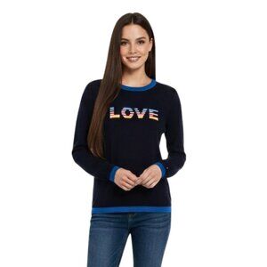 Tommy Hilfiger LOVE Sweater Womens Small Navy Blue Rainbow Graphic Knit Pullover